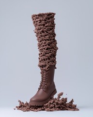 Innovative Knee-High Crochet Boot on Textured Surface - Modern Fashion Blend