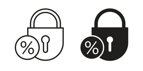 Fixed rate mortgage icon in a black stroke vector design and flat solid version on white background