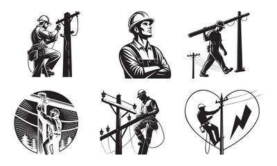 Electrical lineman vector illustration in white background