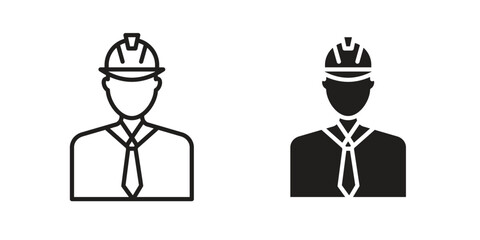 Engineer icon in a black stroke vector design and flat solid version on white background
