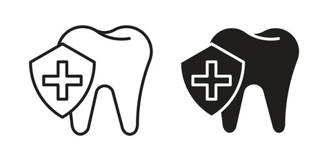 Dental insurance icon in a black stroke vector design and flat solid version on white background