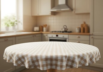 Empty Tabletop in a Cozy Kitchen Blank Surface for Product Display, Cooking Background.