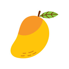 Vector mango fruit illustration. Bright yellow tropical fruit in flat style. Cute healthy food clipart. Exotic mango.
