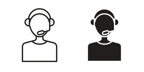 Callcenter icon in a black stroke vector design and flat solid version on white background
