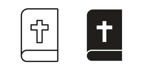 Bible icon in a black stroke vector design and flat solid version on white background