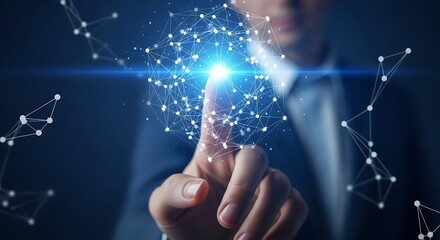 Businessman touching a glowing digital network connection
