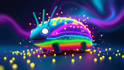 Neon Glow Creature: A Luminous, Rainbow-Striped Character Emitting Playful Light
