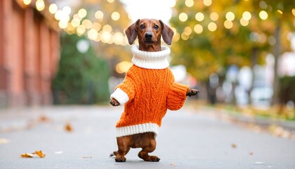 Dachshund in an orange sweater (1)