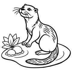 Curious otter holding pebble on belly