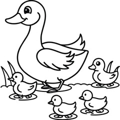 Cute duck family crossing a pond illustration