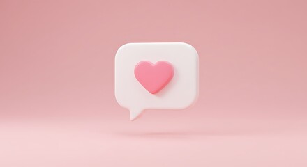Heart notification message bubble symbolizing love and affection a modern and minimalist design on a soft pink background for social media and digital communication