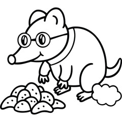 Cute mole wearing glasses digging through dirt illustration