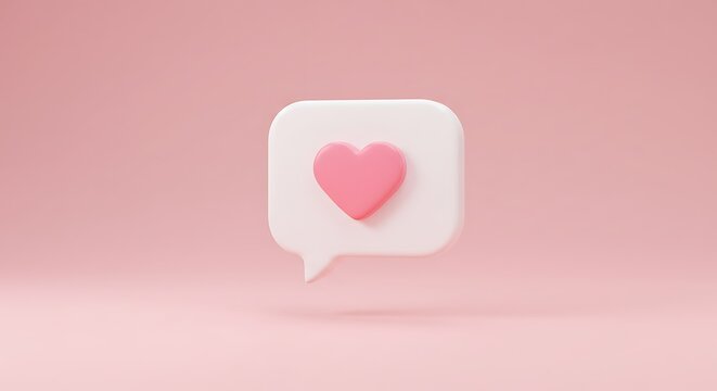 Heart notification message bubble symbolizing love and affection a modern and minimalist design on a soft pink background for social media and digital communication