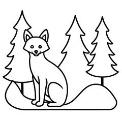 Friendly fox sitting in a forest clearing bold design