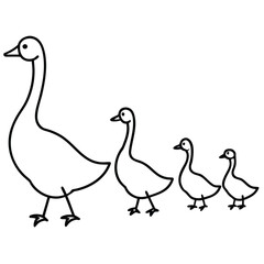 Gentle goose family walking together in nature scene