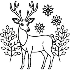 Gentle deer with flower crown and forest elements