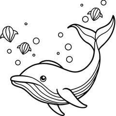 Gentle whale swimming in ocean with fish and marine life