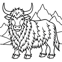 Gentle yak with shaggy fur in a mountain scene