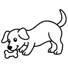 Playful puppy digging in dirt with bone cartoon illustration