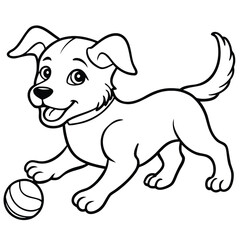 Playful puppy with floppy ears chasing a ball