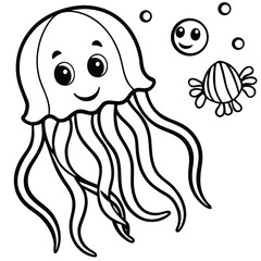 Smiling jellyfish with flowing tentacles underwater design