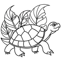 Wise turtle with patterned shell walking slowly