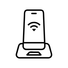 Wireless charging stand icon with phone on a white background for mobile accessory concept