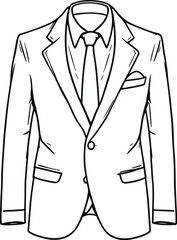 A detailed line drawing of a men's suit and tie.