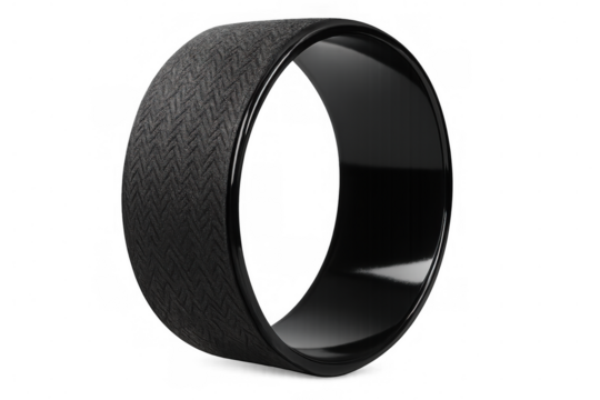 Yoga wheel supporting spine flexibility, stretching muscles, opening chest and shoulders on transparent backdrop