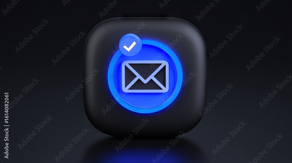 Poster email notification icon featuring a blue circular design with a checkmark, symbolizing message deliv
