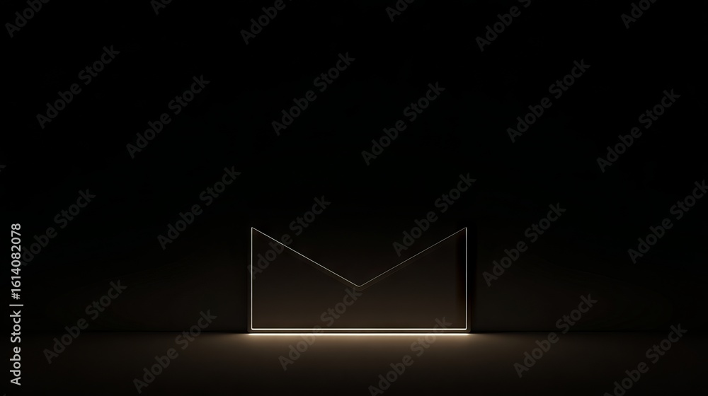 Poster minimalist envelope outline illuminated against a dark background, showcasing modern design elements