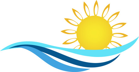 Yellow sun rays on blue waves design