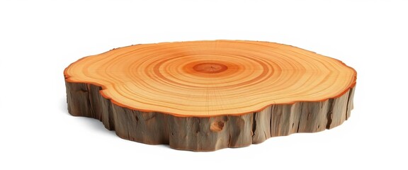 Freshly cut brown tree stump, smooth surface, visible rings, isolated on white,   autumn,  wood