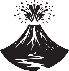 Minimal Black Erupting Volcano Silhouette