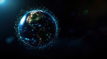 A digital representation of Earth with interconnected nodes, symbolizing global communication.