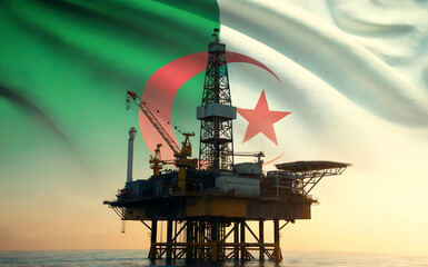 Oil rig with Pakistan flag in the background