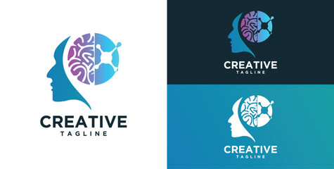 Human head, mind and technology logo design