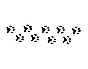 Cat paws prints, black silhouette, contour illustration, vector cut files