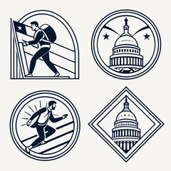 Modern round and square badge templates with clean minimalist outlines, editable text layers, gradient backgrounds, suitable for business logos and social media use