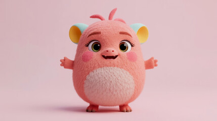 Cute pink character with vibrant features against a pastel background