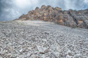 Rocky landscape leading to Tre Cime di Lavaredo, Dolomites, Italy
