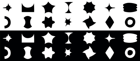 Abstract Shape Icons Set with Bold Silhouettes isolated on Light and Dark Backgrounds. Vector illustration.