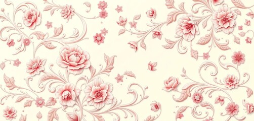 Intricate swirling floral motifs in pastel hues on a creamy background, exhibiting delicate rococo elegance,  antique,   elegant background