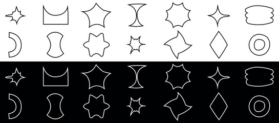 Outlined Geometric Abstract Shape Icons on Light and Dark Backgrounds. Vector illustration Symbol Collection.