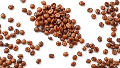 Isolated coffee beans cascading onto white background,  image,  rich