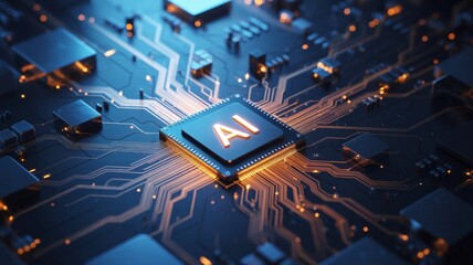 Modern AI processor with glowing circuitry, a stunning technological concept
