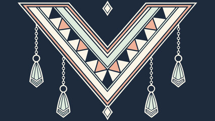 geometric v-neck design with diamond chevron pattern and crystal teardrop dangles