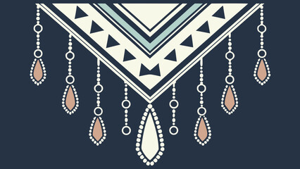 minimalist v-neck chain design with geometric chevron pattern and dangling pendants 