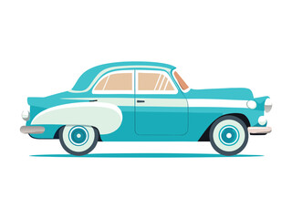 Vintage 1950s Family Car Vector Illustration with Classic Whitewall Tires, Retro Style, Nostalgic Automobile Design, Perfect for Vintage, Automotive, and Classic Car Projects.