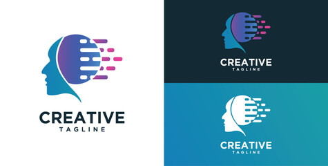 Human head, mind and technology logo design